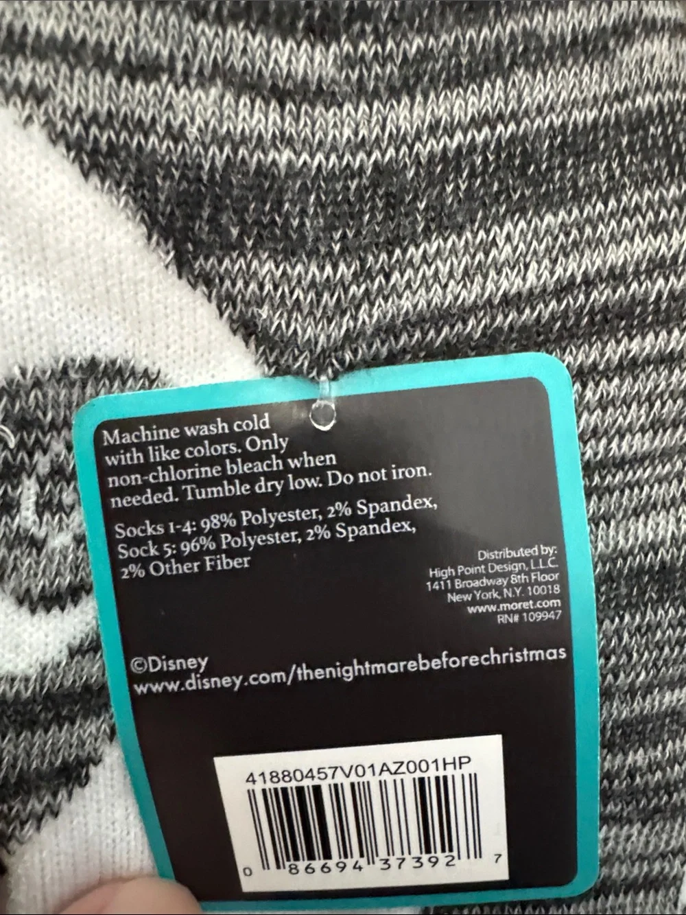 Disney Jack Skellington No-Show Socks - White, Black 5 Pairs shoe size 6.5-12